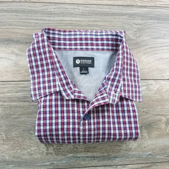 Haggar Clothing Mens Large Dress Shirt Long Sleeve Office Work Casual Patriotic - Picture 9 of 9